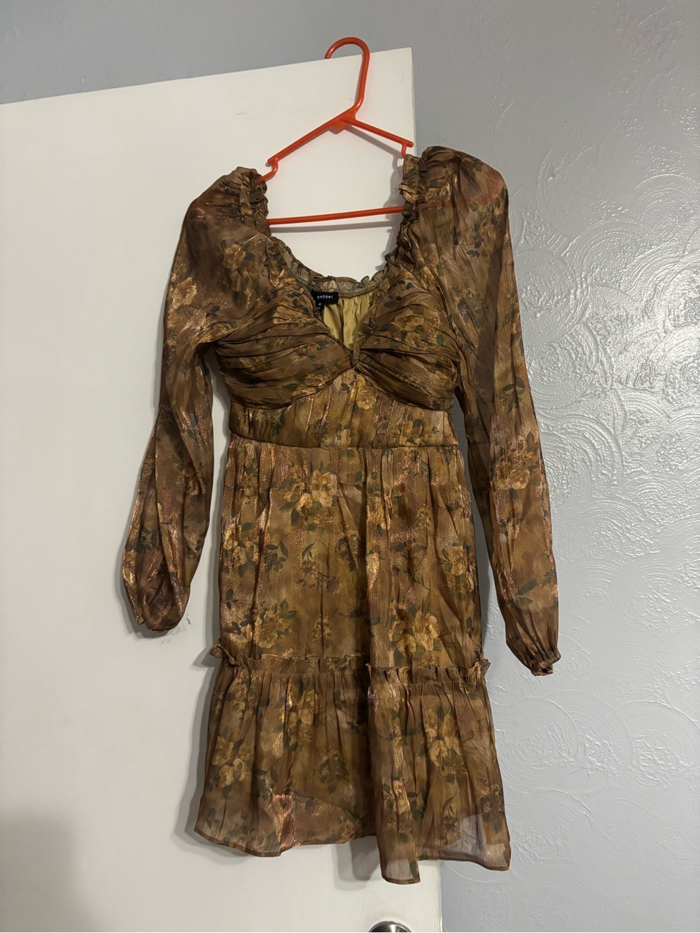 Boho Floral Long-Sleeve Brown Tiered Dress